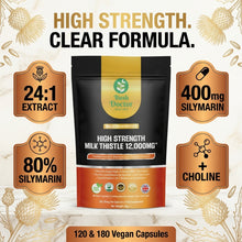 将图片加载到图库查看器,Milk Thistle 12000mg 80% Silymarin Choline High Strength 120 180 Vegan Capsules