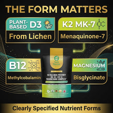 将图片加载到图库查看器,Vitamin D3 4000IU, K2 MK7, Magnesium Bisglycinate & Vitamin B12 Vegan Capsules