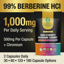 Laden Sie das Bild in den Galerie-Viewer, Berberine HCl 1000mg + Chromium High Strength 99% Pure Vegan Capsules Bush Doctor