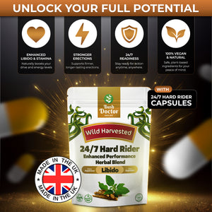 24/7 Hard Rider Libido & Erection Support Capsules – Natural Male Enhancement | 100% Vegan | Boosts Stamina & Performance
