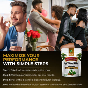 24/7 Hard Rider Libido & Erection Support Capsules – Natural Male Enhancement | 100% Vegan | Boosts Stamina & Performance
