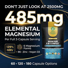 将图片加载到图库查看器，Magnesium Glycinate 6-in-1 2500mg 485mg Elemental B6 Zinc D3 60 120 180 Caps
