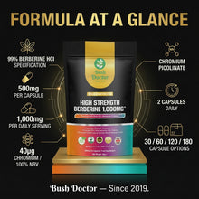 Laden Sie das Bild in den Galerie-Viewer, Berberine HCl 1000mg + Chromium High Strength 99% Pure Vegan Capsules Bush Doctor
