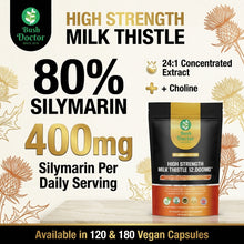 将图片加载到图库查看器，Milk Thistle 12000mg 80% Silymarin Choline High Strength 120 180 Vegan Capsules
