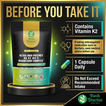 将图片加载到图库查看器，Vitamin D3 4000IU, K2 MK7, Magnesium Bisglycinate &amp; Vitamin B12 Vegan Capsules
