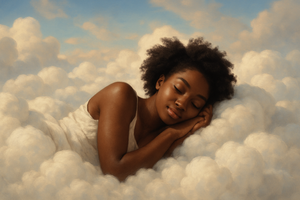 a beautiful black woman sleeping in the cloud