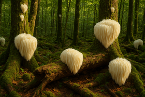 a forest full of lions mane growing in the wild