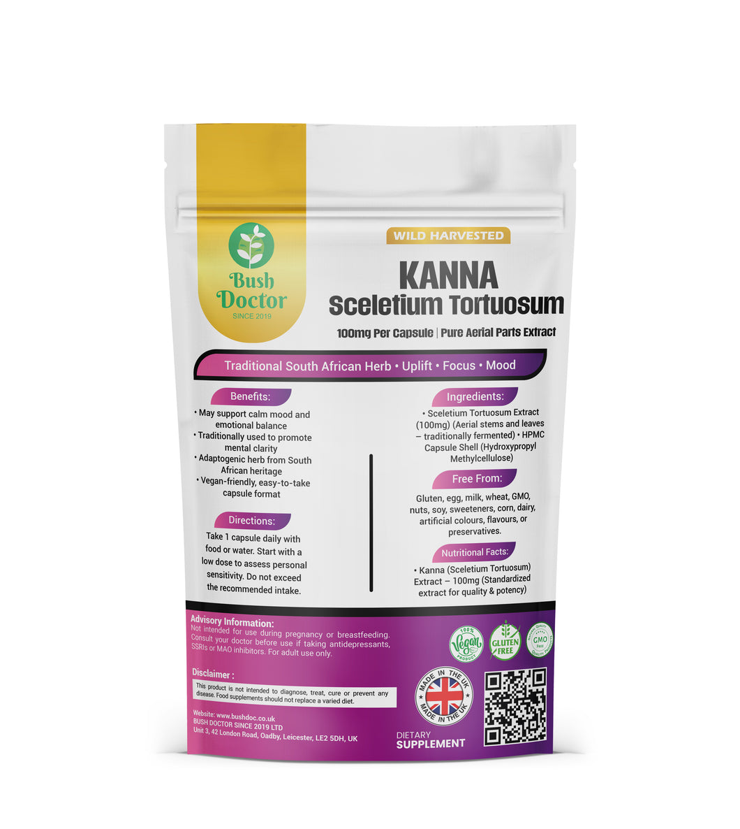 Sceletium Tortuosum (Kanna) 100mg capsules 100% Wildcrafted Whole plant