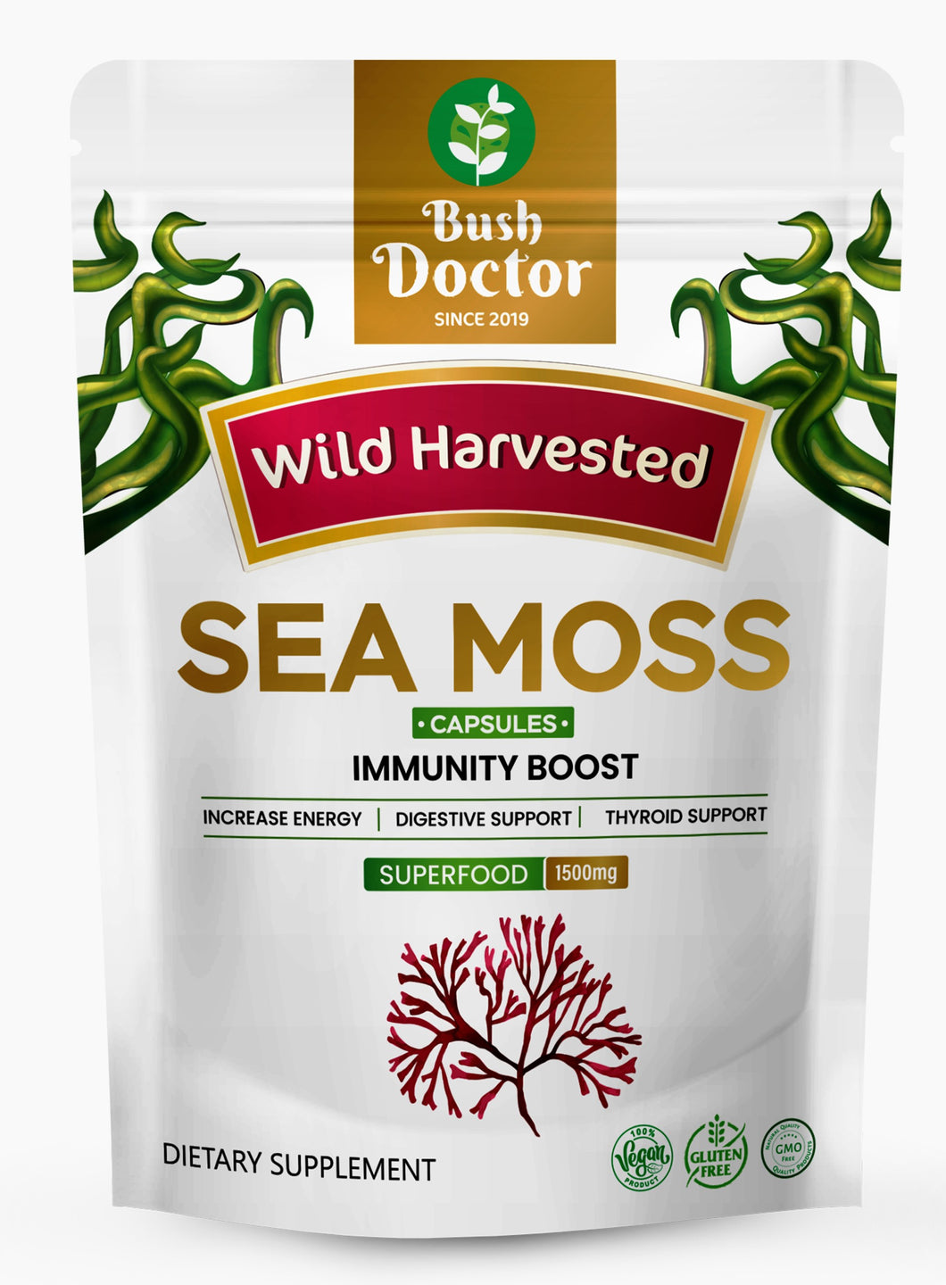 Sea Moss 200 Vegan Capsules Wild Harvested 102 Minerals Irish Moss Dr Sebi cell food alkaline super food