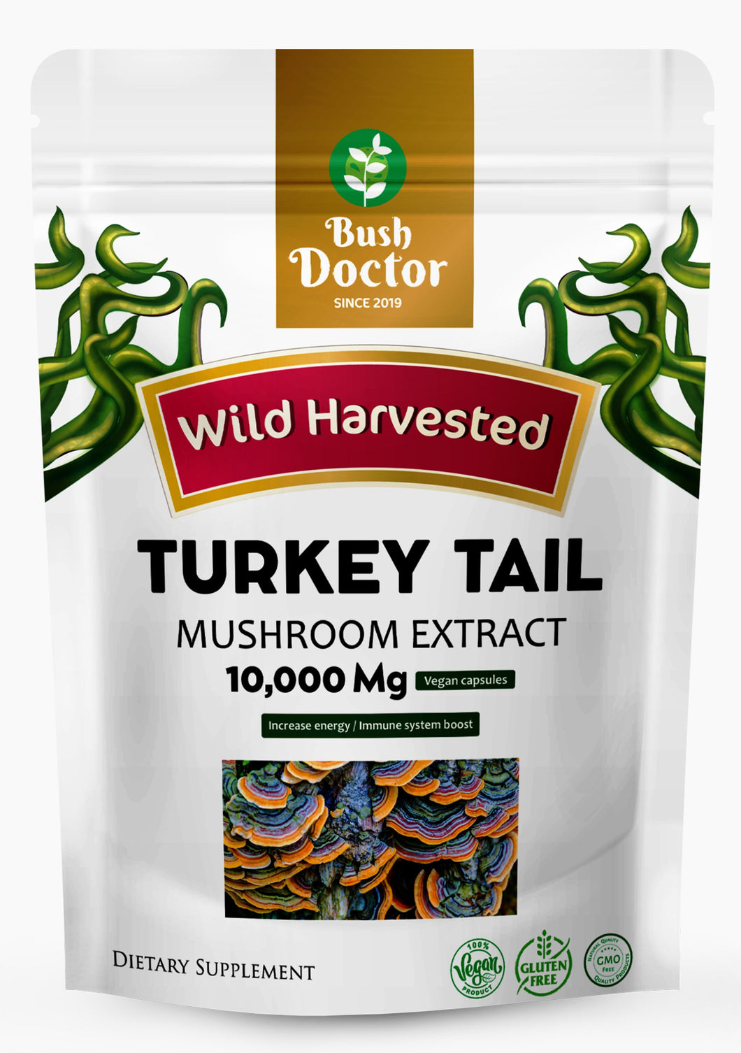 Turkey Tail Mushroom Extract Capsules 10,000mg - 150mg Polysaccharides STRONG